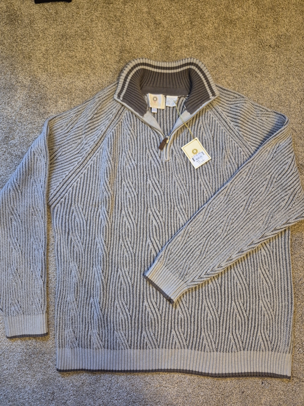 Vintage Viyella NWT NOS New Men's 1/4 Zip Cable Knit Sweater in Beige Brown
